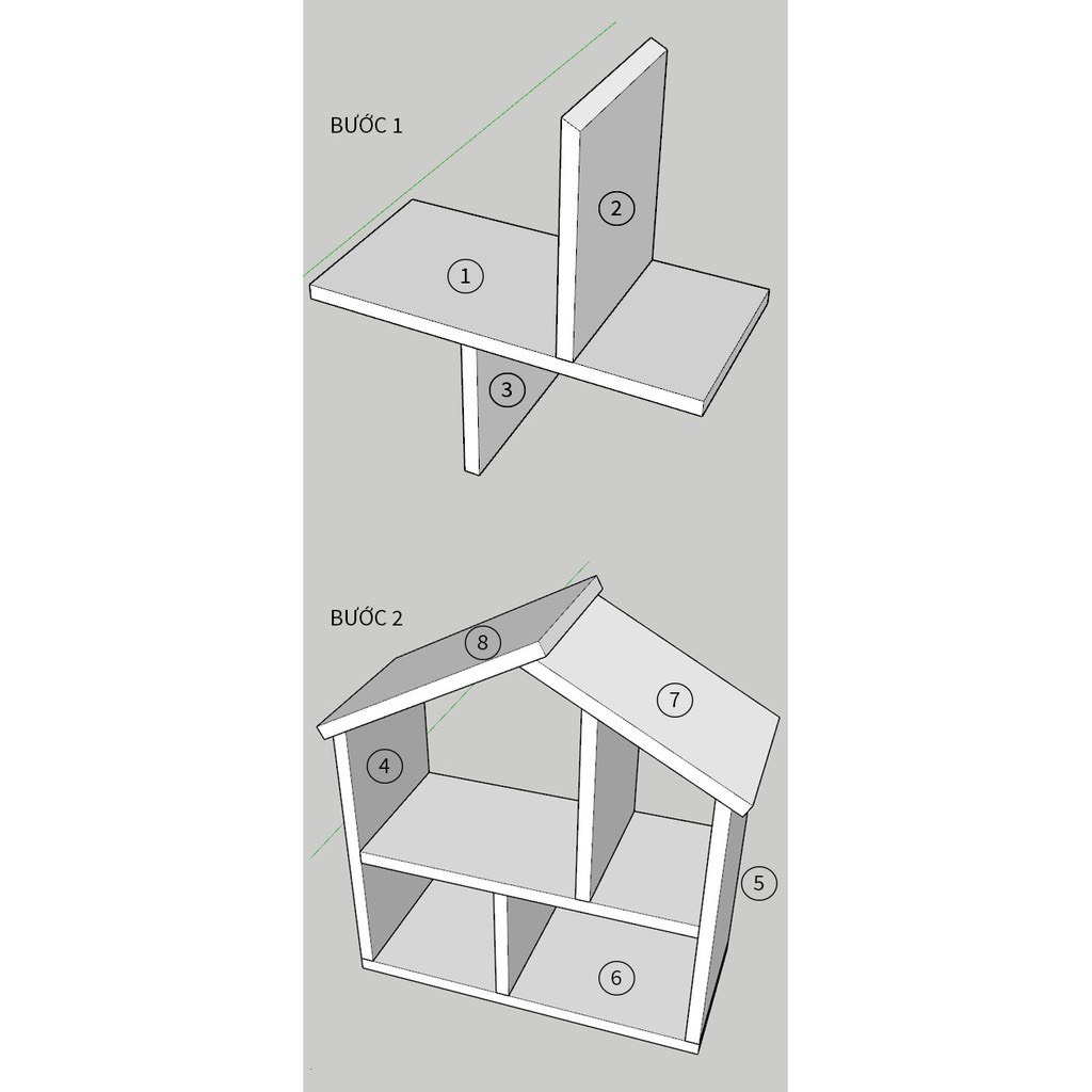 Kệ gỗ hình ngôi nhà kệ để đồ chơi cho bé