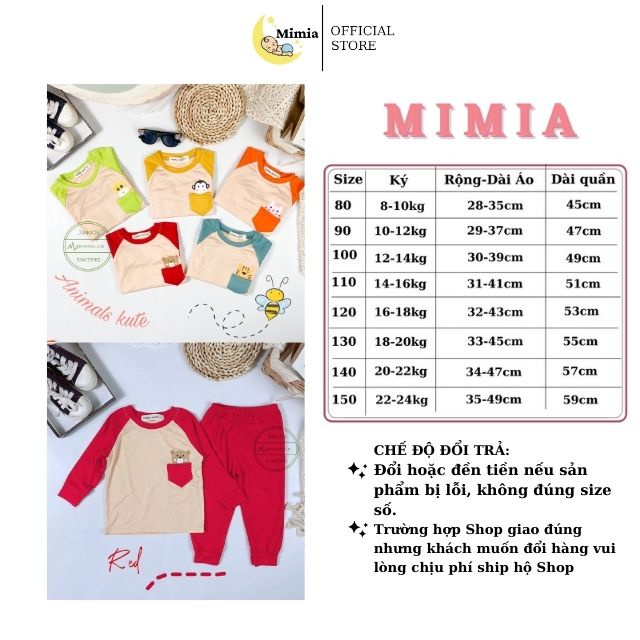 Bộ Dài Tay Thun Lạnh MINKY MOM Túi Ngực In Hình Hổ Mèo Gấu Khỉ Khủng Long Cho Bé Trai, Bé Gái 0-6 Tuổi, Đồ Bộ Trẻ Em-01