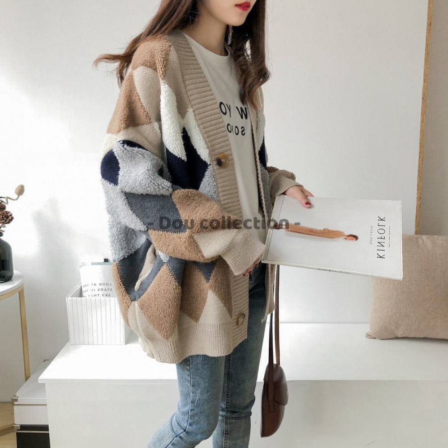 [Nowship2h] Áo Khoác Cardigan Form Rộng Họa Tiết  Đốm, Áo Khoác Len Thời Trang Thu Đông - Mã TA016