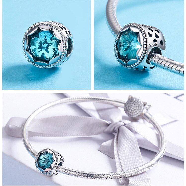 Hạt Xỏ Vòng Tay Bamoer Scc692 Bằng Bạc 925 Đính Pha Lê Màu Xanh Dương Nhạt Sang Trọng