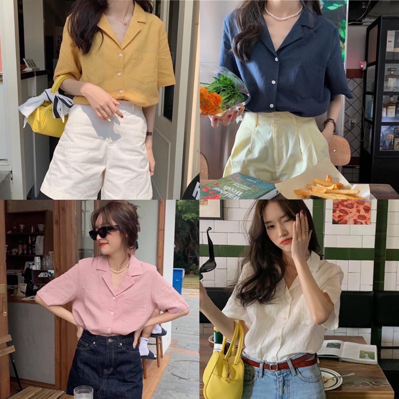 Áo Sơ Mi Cộc Tay Nhiều Màu Phong Cách Hàn Quốc, Áo Sơ Mi Form Rộng