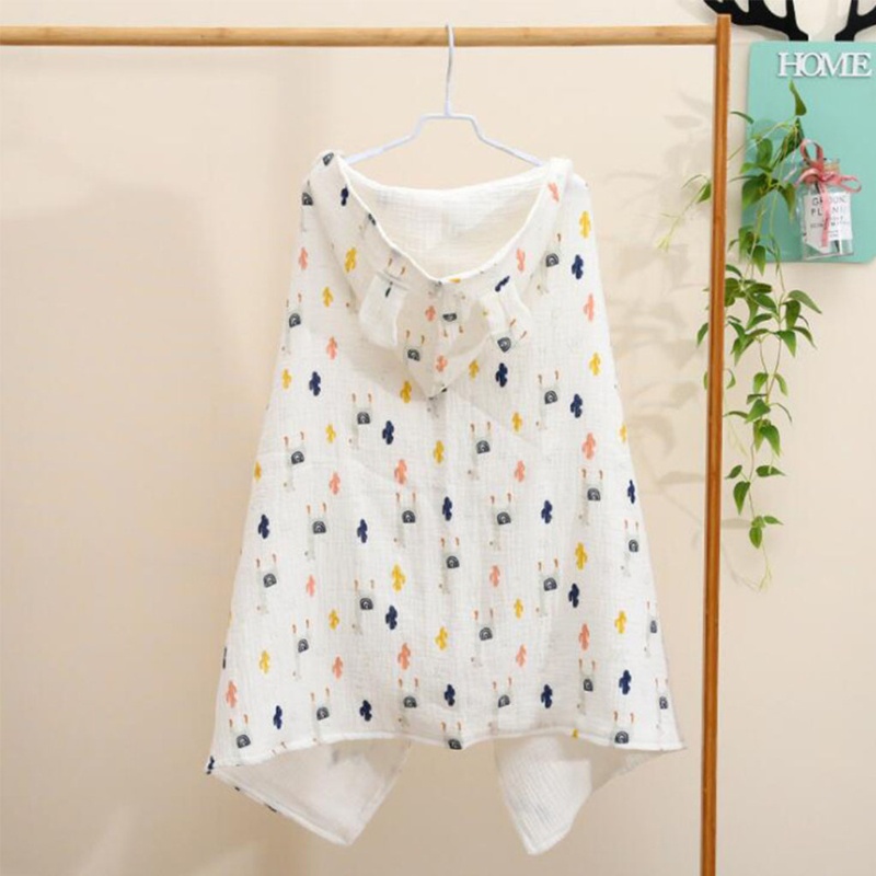 Khăn Quấn Em Bé Chất Liệu Cotton 6 Lớp Có Nón Trùm Tiện Dụng
