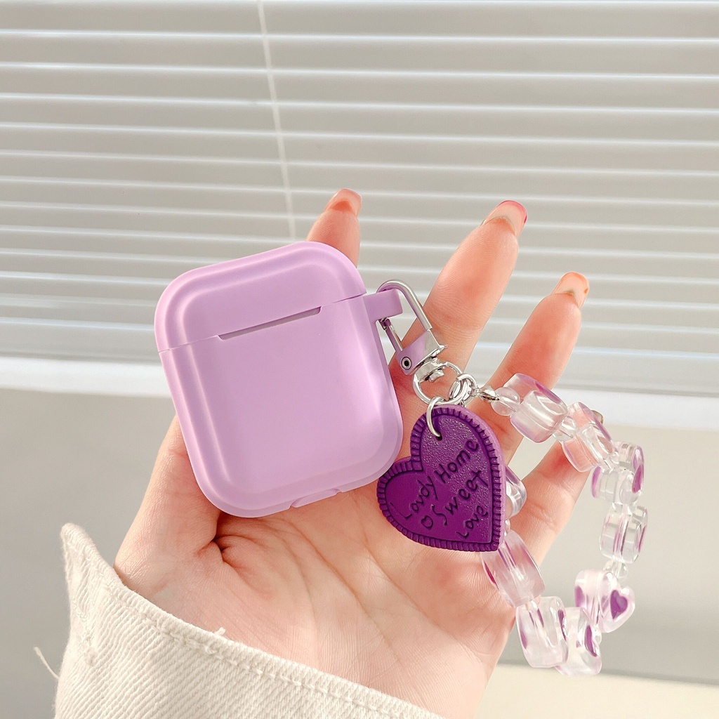 Vỏ Bảo Vệ Hộp Sạc Tai Nghe airpods 1 2 3 pro 1 2 pro Bằng tpu Mềm Hình Trái Tim Màu Tím Dễ Thương