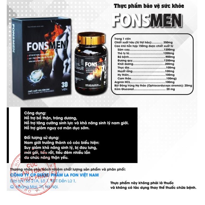 FONSMEN - Hỗ trợ bổ thận, tráng dương, giúp tăng cường sinh lực và khả năng sinh lý nam giới, giảm nguy cơ mãn dục