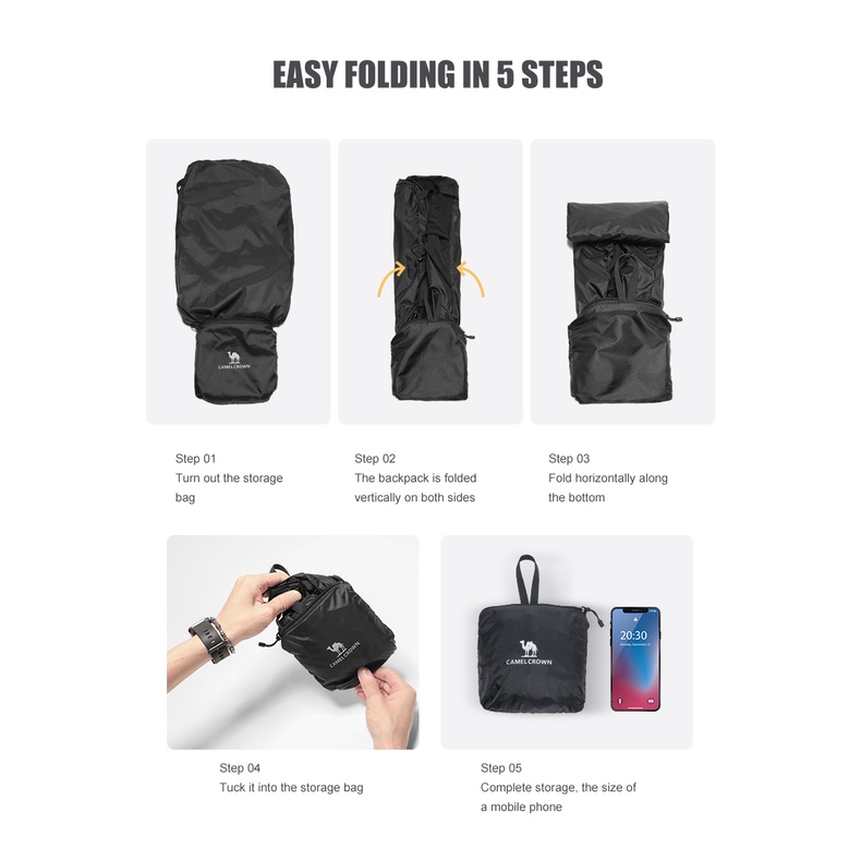 Balo thể thao Camel Crown siêu nhẹ 14L không thấm nước gấp gọn được