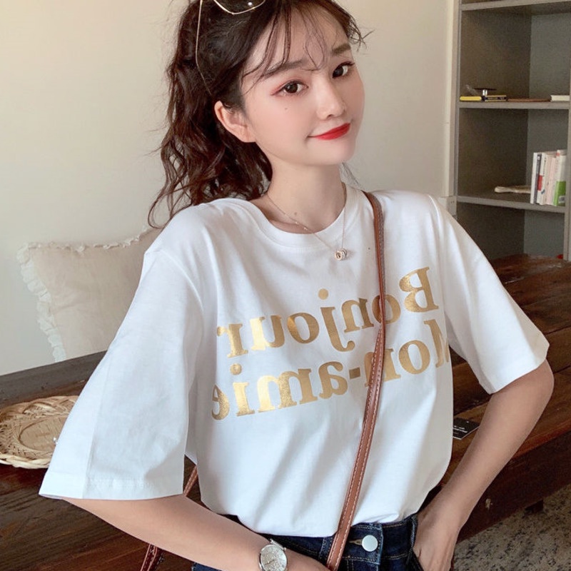 Áo Thun Ngắn Tay In Chữ Thời Trang Mùa Hè Trẻ Trung