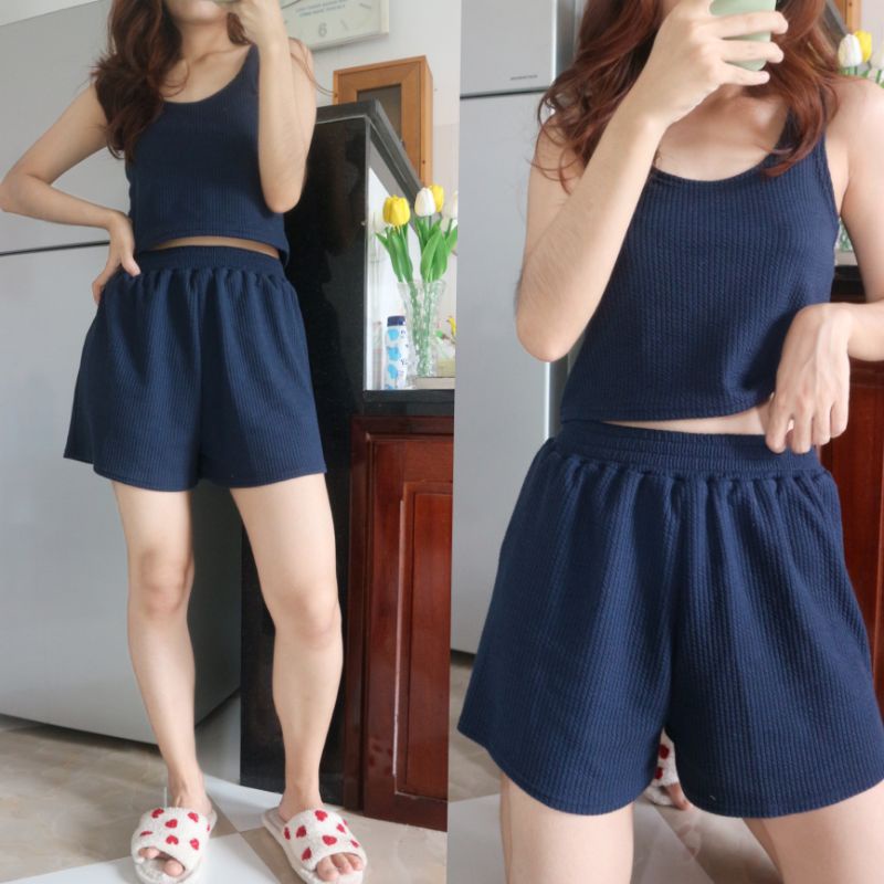 Set áo croptop hai dây và quần short mặc nhà / tập gym order