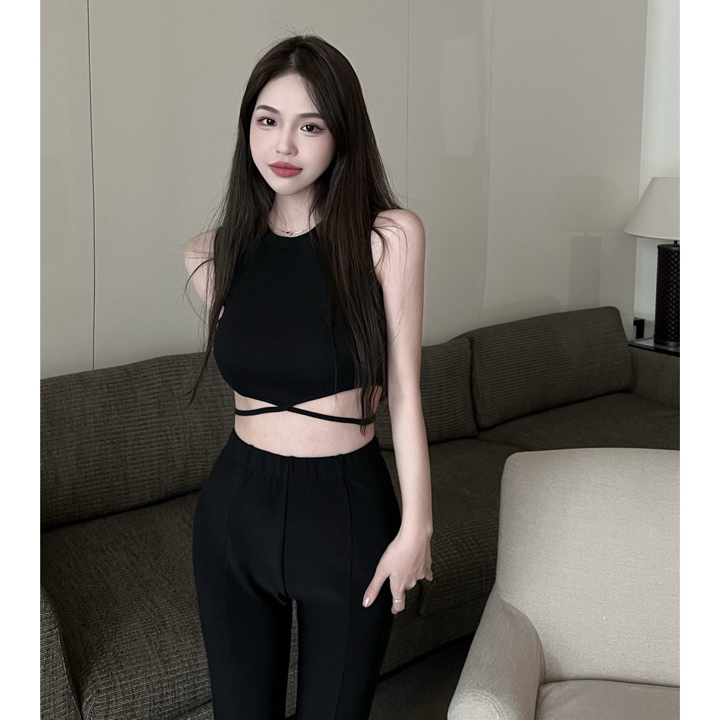 Áo Ba Lỗ Nữ Cổ Tròn Dây Buộc Quấn Eo Kiểu Mới Dáng Croptop B.B8