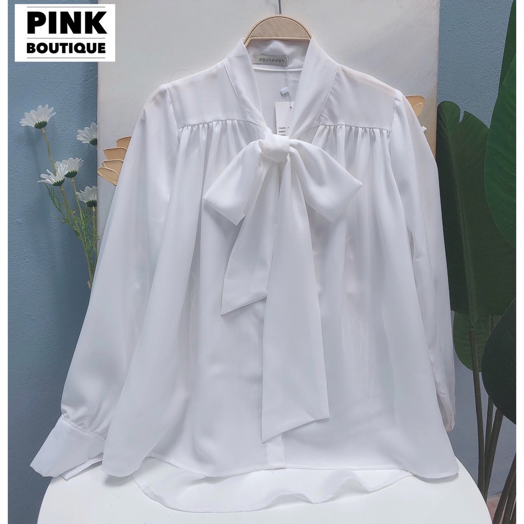 Áo Sơ Mi Trắng Nữ Cổ Nơ Cài Khuy Tay Phồng Big Size PINKBOUTIQUE