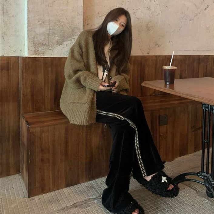 Áo Khoác Cardigan Dệt Kim Dày Dặn Mềm Mại Dáng Rộng Phong Cách Hàn Quốc Thời Trang Mùa Đông Cho Nữ