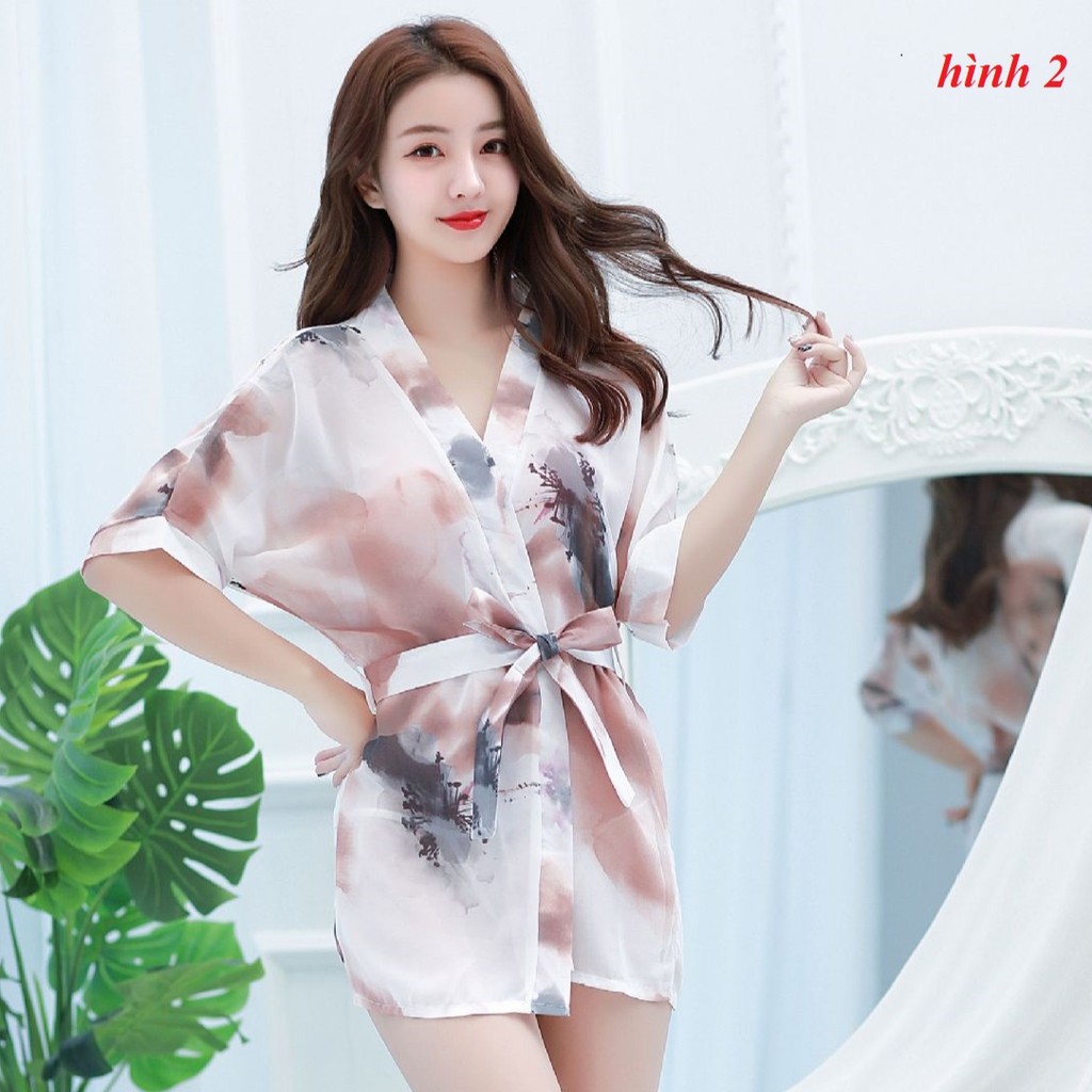 Áo choàng ngủ sexy kimono chiffon hoa 🔥FREESHIP 50K🔥 váy ngủ sexy giá rẻ đồ ngủ cao cấp freesize dưới 60kg | BigBuy360 - bigbuy360.vn