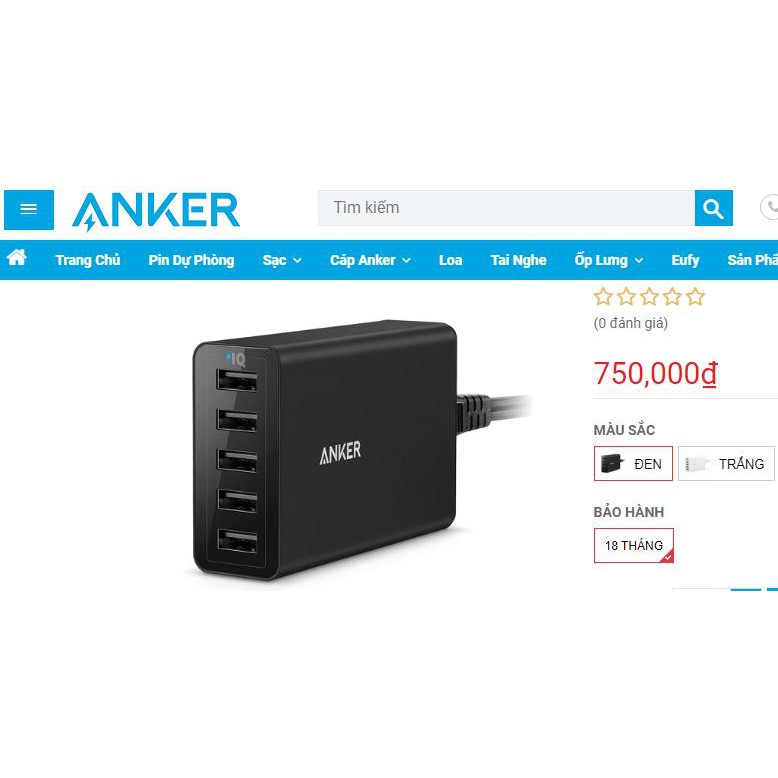 Sạc Anker Powerport A2124 IQ 5 Cổng 40w Màu Đen - New ( Nobox )