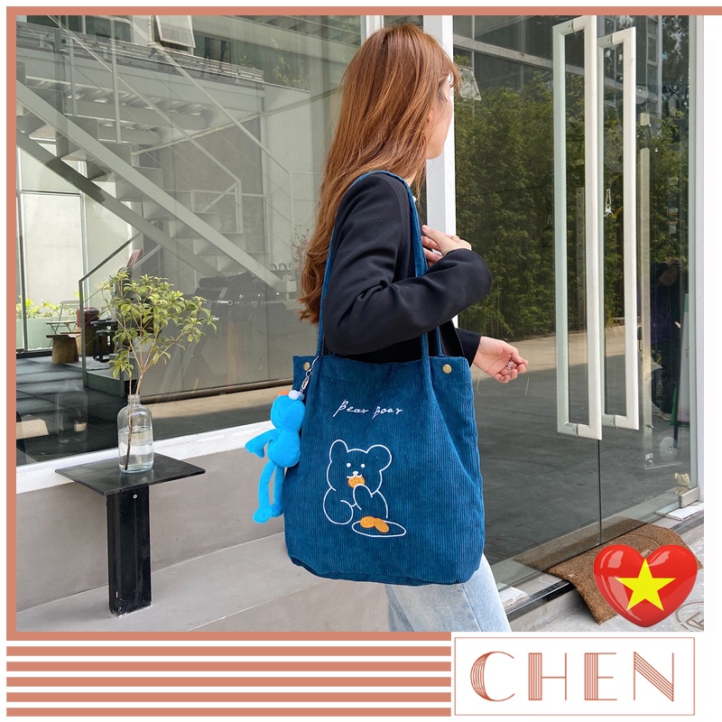 Túi tote bag vải nhung đeo vai style túi đi học đi chơi xinh đẹp giá rẻ TX93