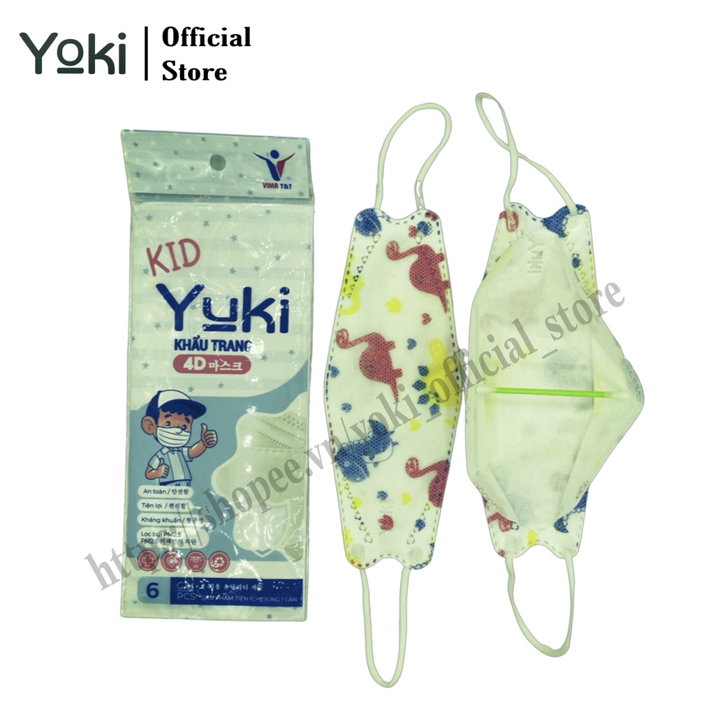 Khẩu trang Trẻ em 4D Yoki KF94 Túi 6 cái 4 lớp kháng khuẩn chống bụi mịn PM2.5