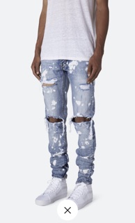 Bleached waxed zipper jeans