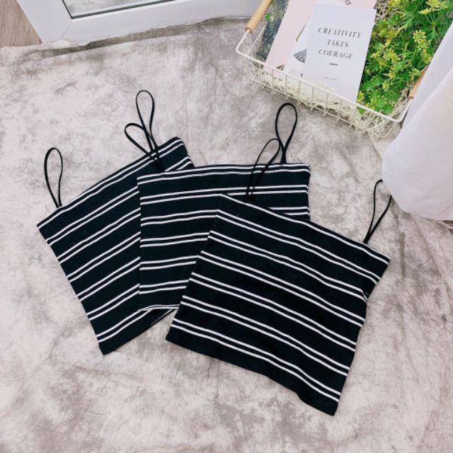 Áo croptop hai dây sọc chất cotton