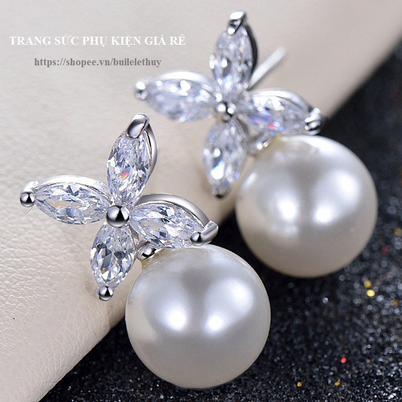 Bông tai đính hoa bạc ý 925 xinh xắn 111