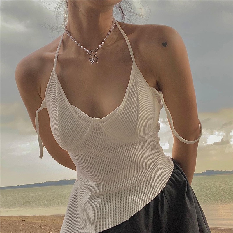 Áo Tank Top Hở Lưng Màu Trơn Phong Cách Đường Phố Cá Tính Cho Nữ