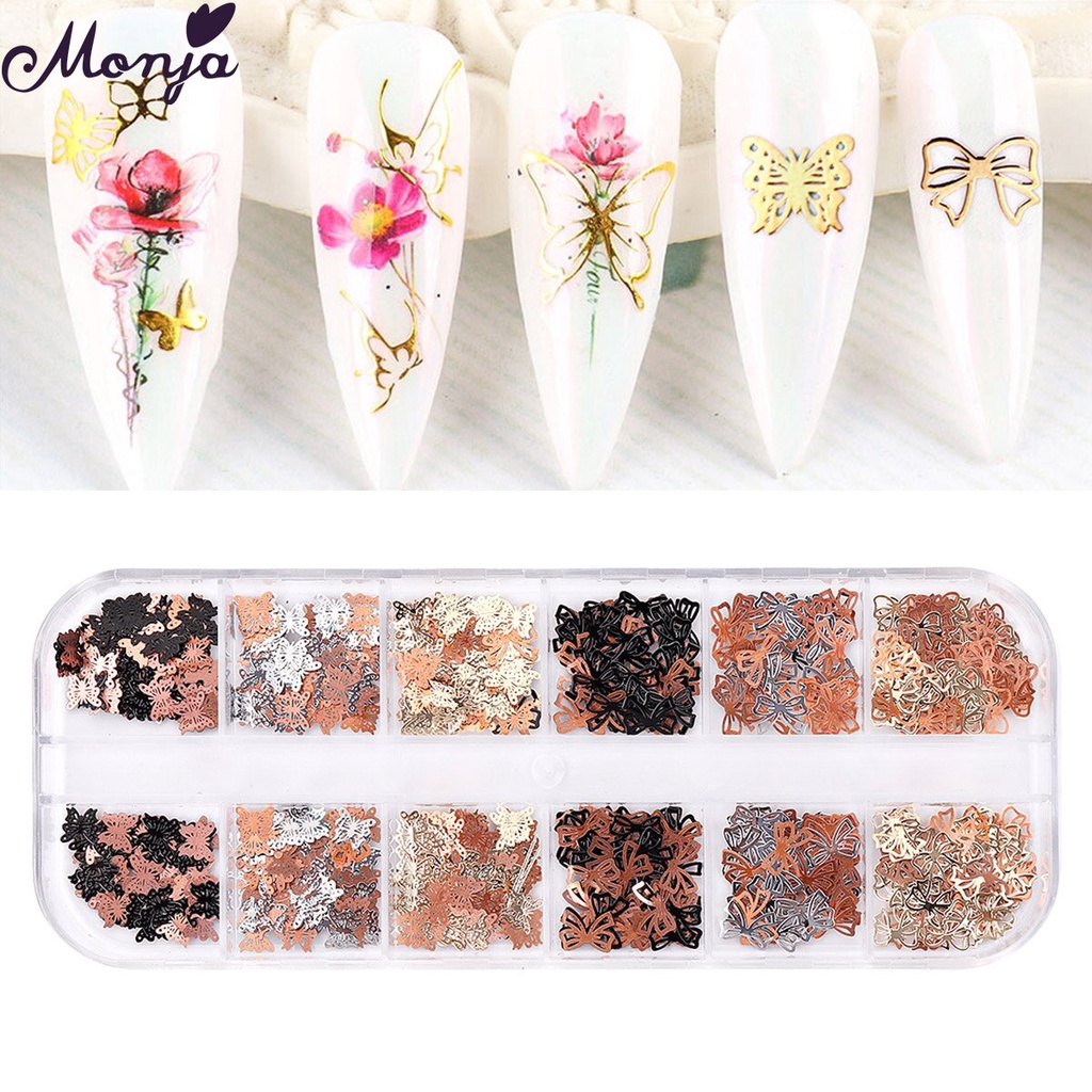 Hộp Phụ Kiện Kim Tuyến Trang Trí Móng Tay Gồm 12 Ngăn Hình Bướm 3D