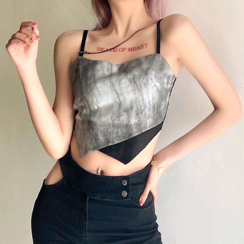 DUNEA Áo Hai Dây Màu Sắc Tương Phản Thời Trang Mùa Hè Cho Nữ