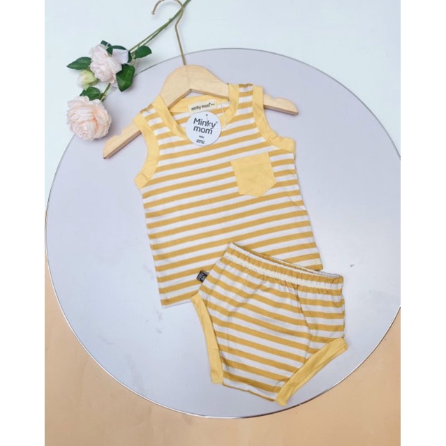 Bộ ba lỗ chip thun lạnh sọc dệt Minky Mom cho bé từ 5-17kg