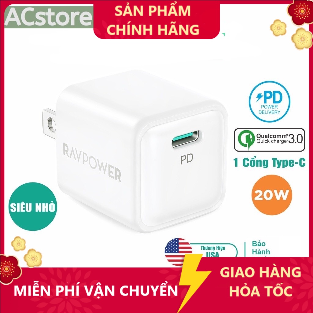 [ KHÔNG HỘP ] Củ Sạc Nhanh Siêu Nhỏ RAVPower RP-PC150 USB Type C PD 20W PD/PPS/QC Sạc Nhanh