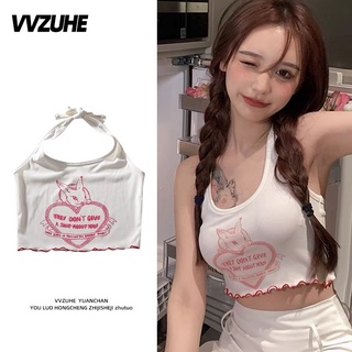 Áo yếm croptop trắng có dây buộc cổ dễ thương Hàn Quốc