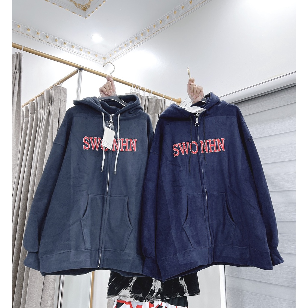 Khoác Nỉ Dày Mềm Nam Nữ Chữ SWO Dáng Rộng Bồng Tay Có Mũ Bo Tay 1 Lớp Unisex Uzzlang