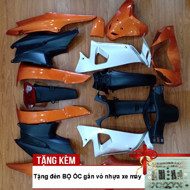 Dàn áo xe Wave RS , Wave Alpha mới , Wave S100 nhựa ABS nguyên sinh màu CAM , tặng kèm bộ tem và bộ ốc theo xe