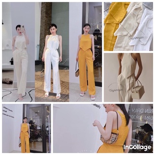 Set bộ đồ nữ áo yếm quần ống rộng dáng dài mặc nữ tính