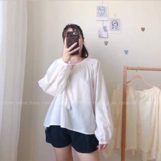 Áo boho cổ nơ tay bồng
