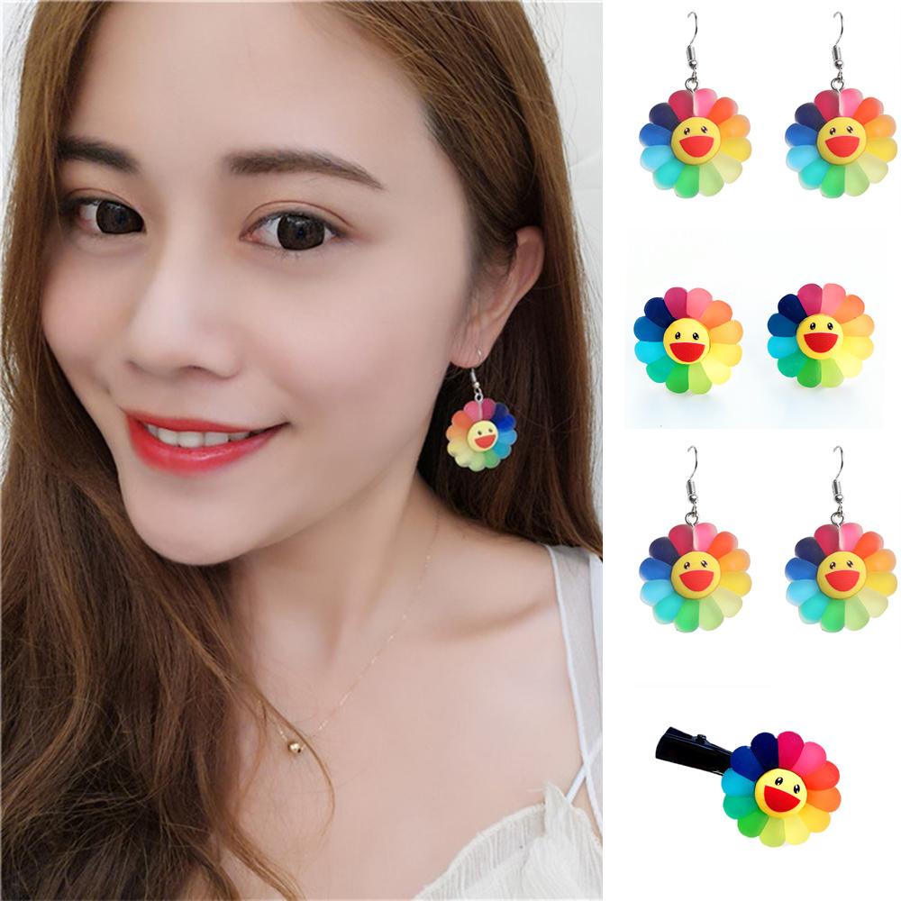 Kẹp Tóc Hình Hoa Hướng Dương Màu Sắc Cầu Vồng Xinh Xắn Thời Trang