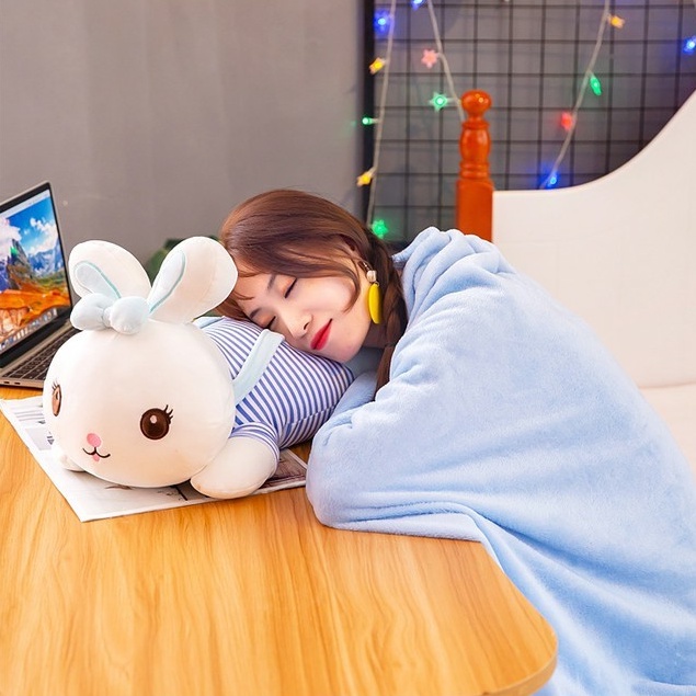 Bộ chăn gối văn phòng hình thú Chăn gối 2 in 1 Gấu bông hình thỏ đáng yêu vừa có gối vừa có chăn ❤️ 𝗚𝗜𝗔𝗗𝗨𝗡𝗚𝗛𝗔𝗡𝗢𝗜𝟯𝟵 ❤️