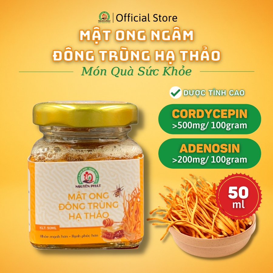 Mật ong ngâm Đông trùng hạ thảo Nguyên Phát hộp 50 ml cao cấp bồi bổ cơ thể chống lão hóa tăng sức đề kháng