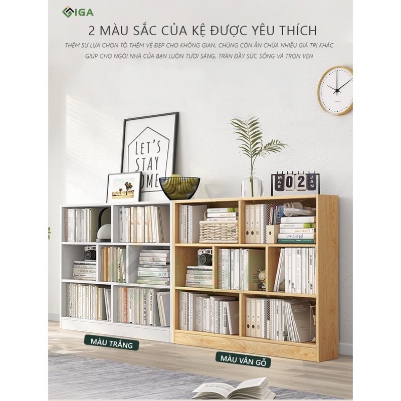 Kệ sách chia ngăn đa năng , giá kệ gỗ để sàn trang trí phòng khách GP217