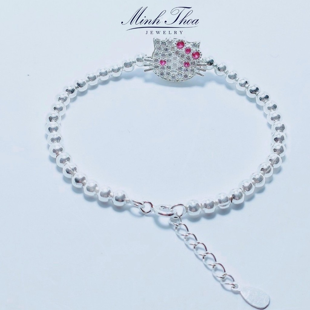 Lắc tay bi bạc kitty, vòng tay bé gái bạc nguyên chất đính đá sáng đẹp Minh Thoa JEWELRY