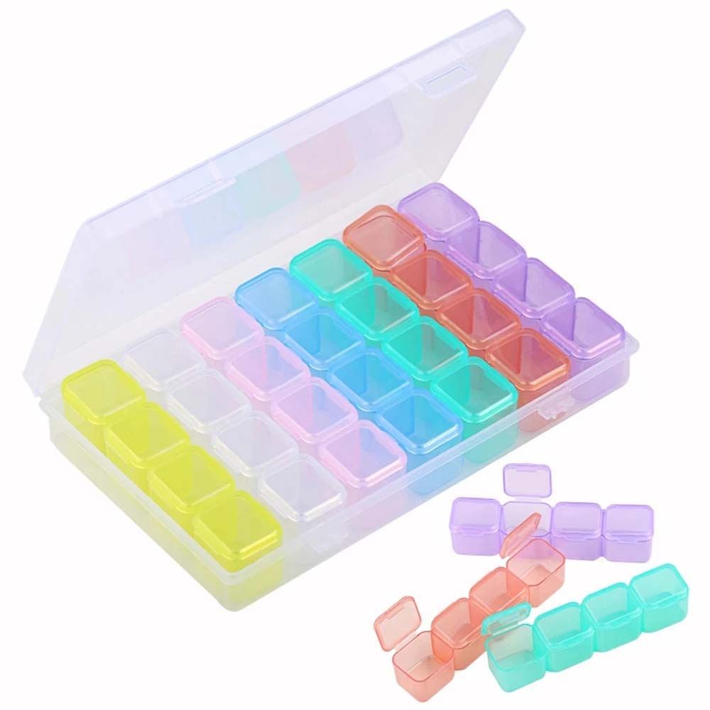 Hộp Nhựa Trong Suốt 28 Ngăn Có Thể Điều Chỉnh Dùng Đựng Đồ Trang Sức Tiện Dụng