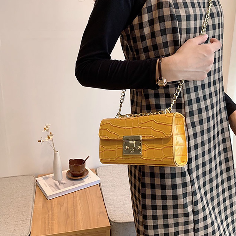 Túi Đeo Vai Hình Vuông Cỡ Nhỏ Họa Tiết Vân Đá Phối Dây Đeo Sợi Xích Phong Cách Cổ Điển Thời Trang