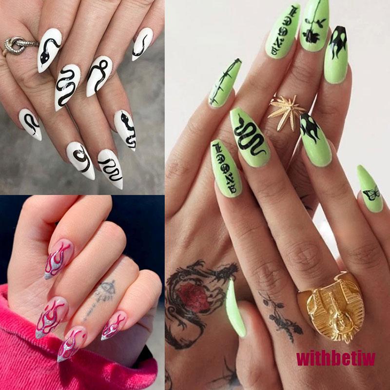 (Hàng Mới Về) Set 24 Móng Tay Giả Hình Rắn Dạ Quang Độc Đáo