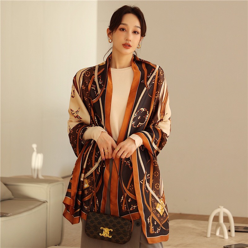 Khăn choàng cổ lụa thời trang cho nữ họa tiết sang trọng, phù hợp đi tiệc, đi chơi, công sở size 180x90cm - Mã LA055