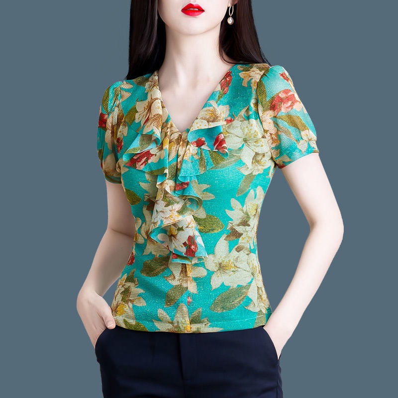 Áo Voan Tay Ngắn Cổ V Thời Trang Dành Cho Nữ