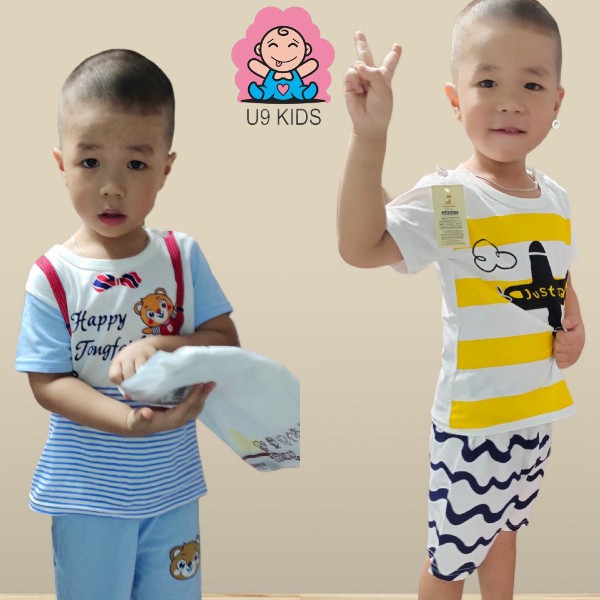 Set Quần Áo Trẻ Em Thời Trang Hàn Quốc, Áo Thun Vải Cotton Lạnh Hè 2021 U9 KIDS Cho Bé Trai Từ 7-17kg