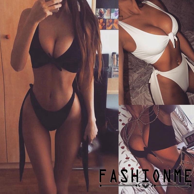 Bộ đồ tắm liền mảnh trơn màu phối dây thắt nơ phong cách quyến rũ cho nữ