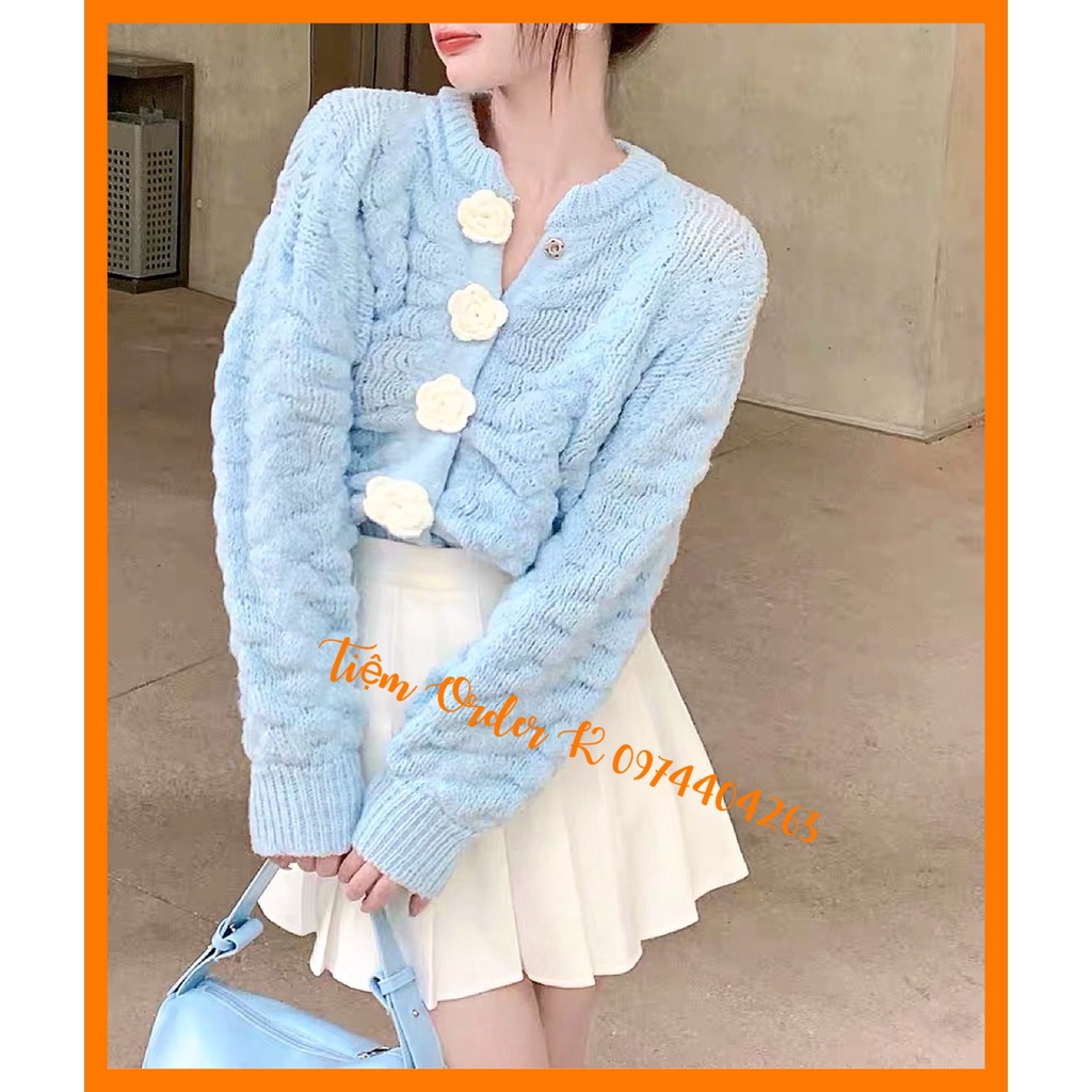 ORDER♥️Áo Khoác Len Hoa Xanh(ảnh thật)Size S-&gt;2XL