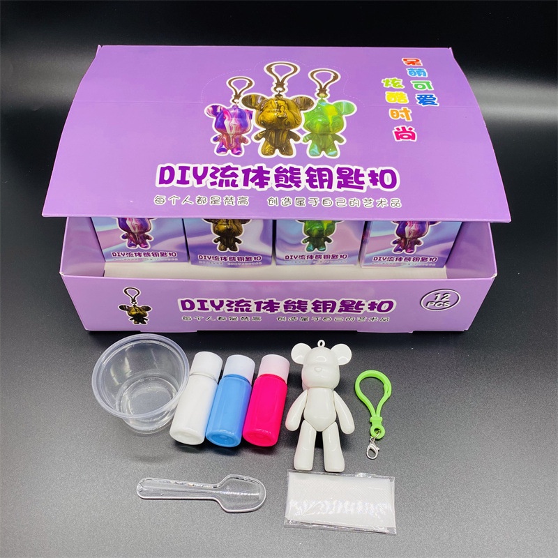 Móc Khóa Bearbrick DIY  Gấu handmade tự đổ Màu Acrylic Pouring nhiều màu đẹp lạ mắt sáng tạo quà tặng quà lưu niệm