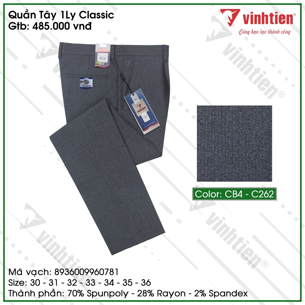 Quần Tây Nam 1Ly Trung Niên Classic 485 Vĩnh Tiến - Nhiều Màu