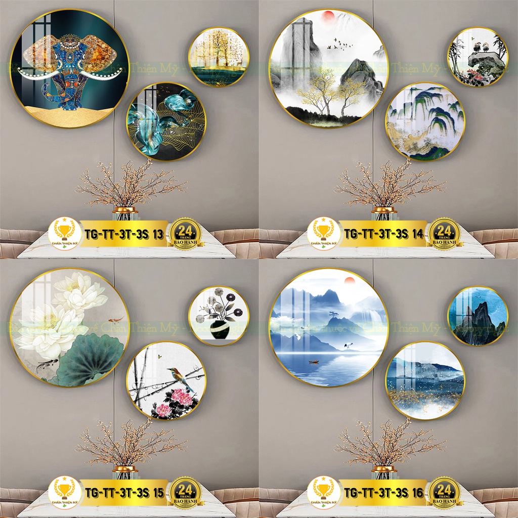 Bộ 3 tranh tròn treo tường tráng gương 3D, 3 kích thước trang trí phòng khách, phòng ngủ với nhiều mẫu hiện đại