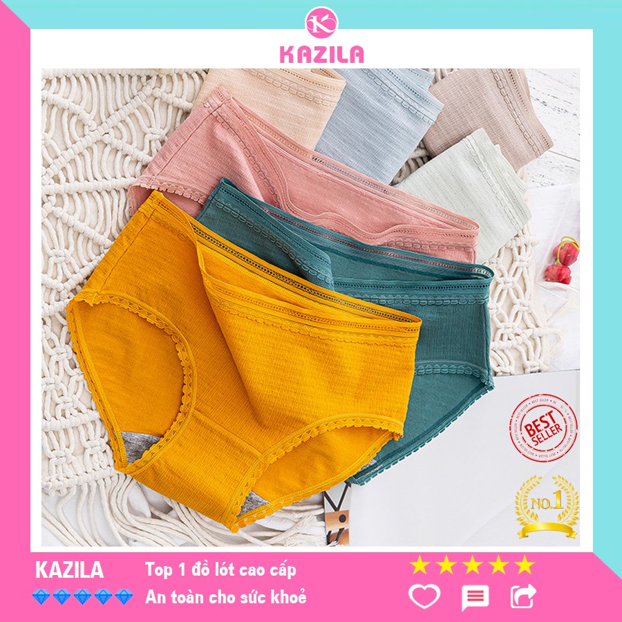 Quần lót nữ cotton cao cấp tân cổ điển viền ren, quần chip nữ co giãn siêu thấm Kazila QLH55