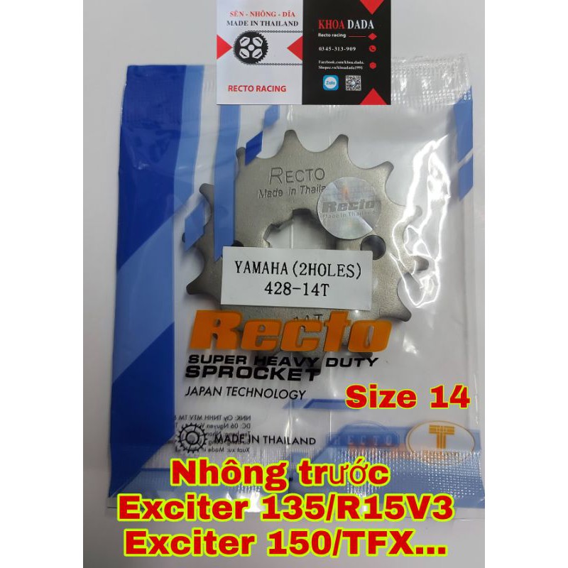 Nhông exciter 135/150 Recto, size zin 14, thái lan