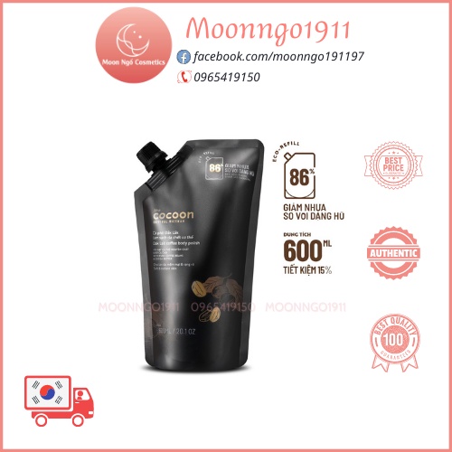 Túi Refill - Cà phê Đắk Lắk làm sạch da chết cơ thể Cocoon cho làn da mềm mại &amp; rạng rỡ 600ml